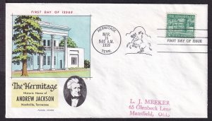 1959 Andrew Jackson Hermitage Sc 1037 FDC LIberty Issue with Fluegel cachet (WH