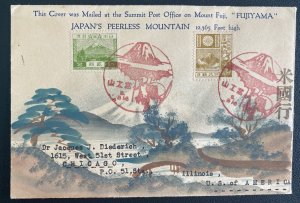 1934 MT Fuji PO Japan Karl Lewis Hand Painted Cover To Chicago IL USA