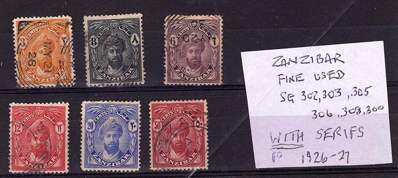Zanzibar 1926-27 Definitive Partial Set (with Serifs)