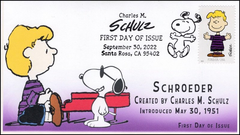 22-233, 2022 ,Charles M Schulz, Pictorial Postmark, First Day Cover, Peanuts, Sc