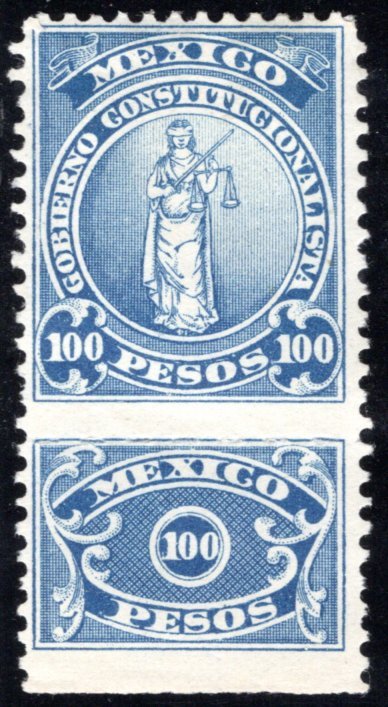 RV 41, MEXICO, MHOG, 1914-1915, 100P Blue, Revolutionary Issue Revenue Stamp, St