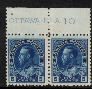 Canada #111 Mint Fine - Very Fine Never Hinged Plate #10 Imprint Pair