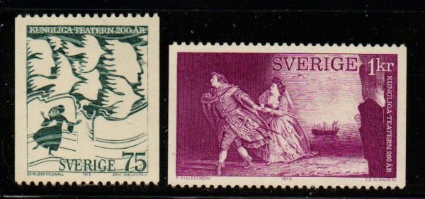 Sweden Sc 992-93 1973 Royal Theatre stamp set mint NH