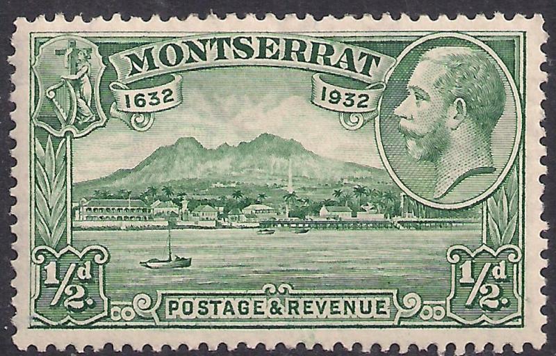 Montserrat 1932 KGV 1/2d Green 300th Anniv Settlement MM SG 84 ( M250 )