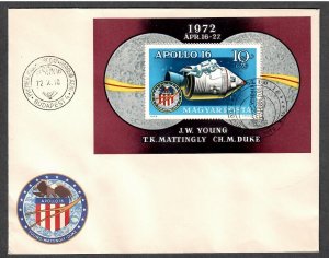 Hungary Airmail # C326 , Apollo 16 Space Capsule S/S  FDC - I Combine S/H