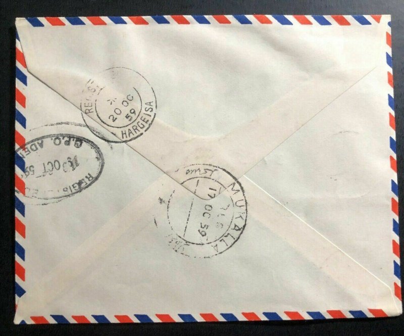 1959 Mukalla Aden Airmail Registered Cover to Hargeisa Somalia