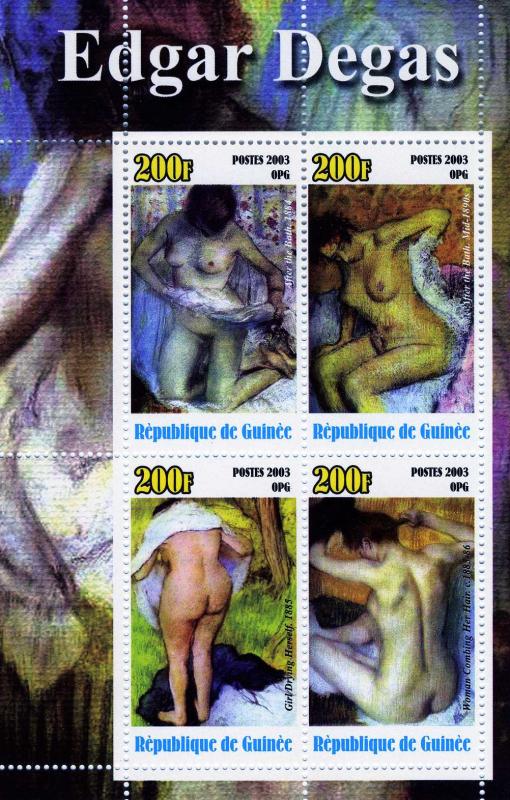 Guinea 2003 Edgar Degas NUDES PAINTINGS  Sheet (4) Perforated Mint (NH)