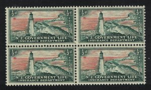 New Zealand Castlepoint Lighthouse Block of 4 1947 MNH SG#L42