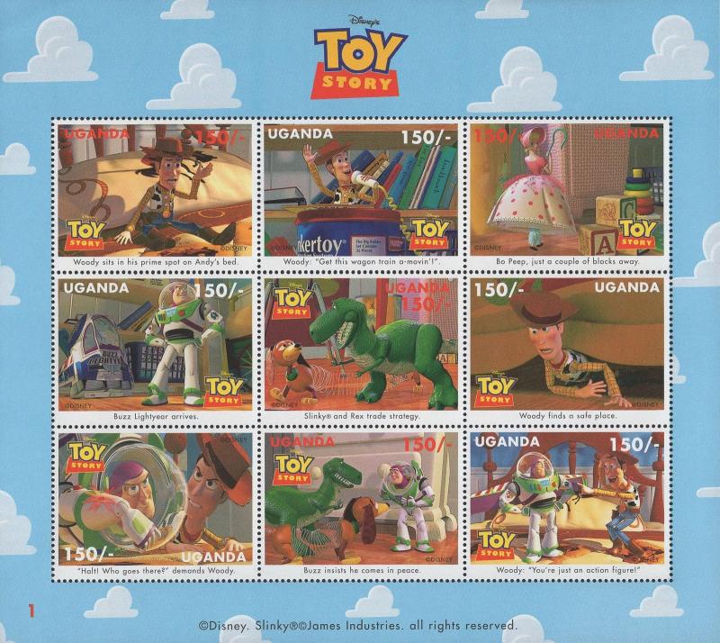 Uganda Toy Story Film Scenes Souvenir Sheet of 9 Stamps Mint NH