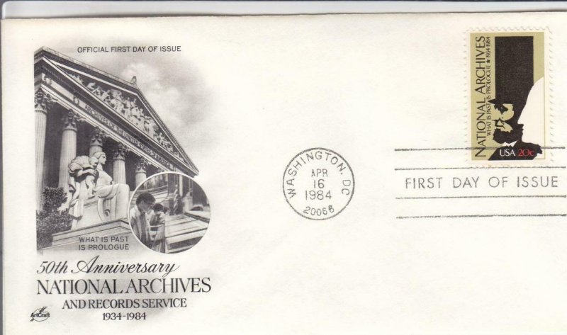 1984, 50th Anniv. National Archives, Artcraft, FDC (D14704)