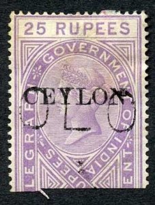 Ceylon Telegraph SGT8 25r India opt Ceylon with Colombo cancel Cat 45