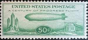 U.S. C18 VF+ MNH 50c Graf Zepplin, Federal Building Chicago CV $75