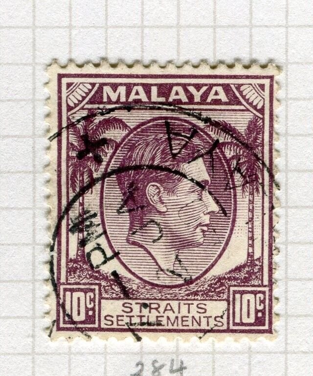 STRAITS SETTLEMENTS; 1937 early GVI issue fine used Shade of 10c. value