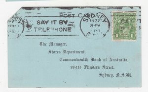 AUSTRALIA, KGV 1d. Green, Postal Card,1927 Commonwealth Bank, Pay Envelope Order