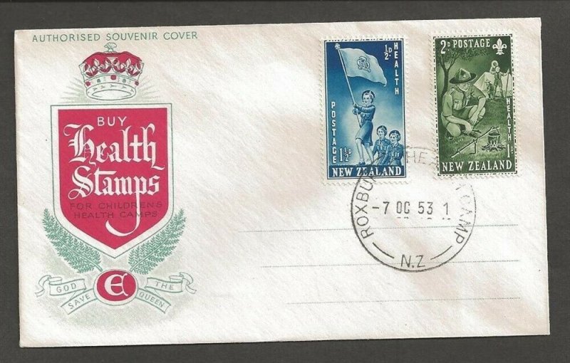 1953 New Zealand Health Camp Scouts Guides FDC Roxbury Health Camp