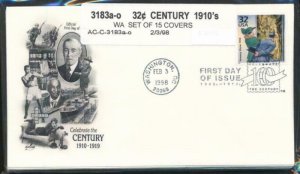 US 3183a-o FDC 32c CENTURY 1910'S ARTCRAFT UNADDRESSED SET OF 15 