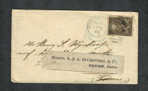 US Sc#205 Cover 1883 To France Fwd To Italy Backstamps