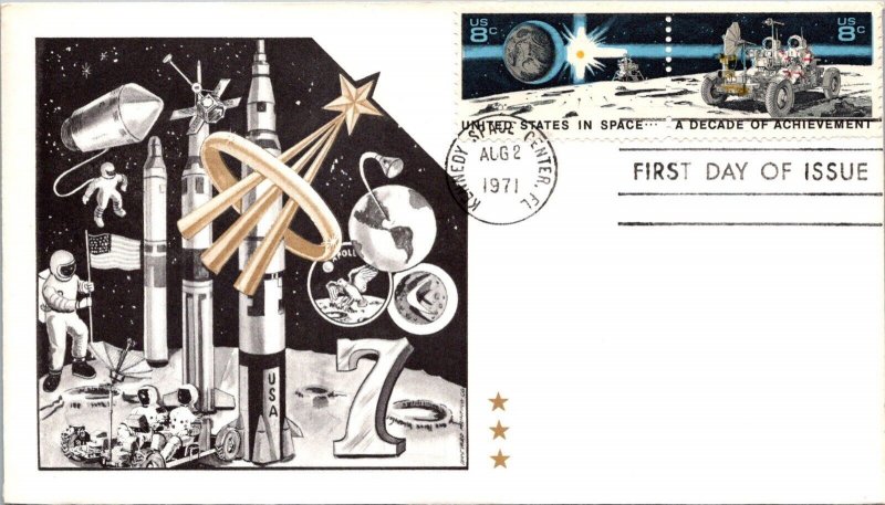 FDC 1971 SC #1435b Brevard Printing Co Cachet - KSC, Fla - Pair - F75316