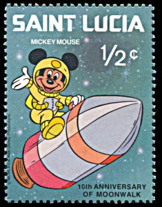 Saint Lucia 491, MNH, Disney 10th Anniversary of Lunar Landing, Mickey Mouse