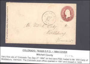 Mitchell County Colorado DPO Dead Post Office 1881-1939 U277a ( Postal Histor...