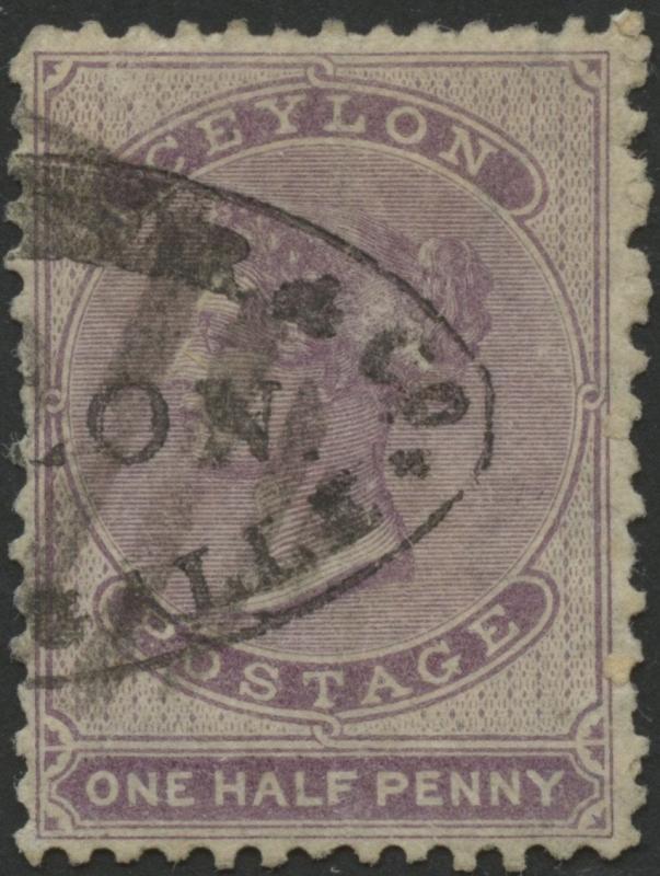 Ceylon 1863 Used Stamp | Scott #45 | 1/2 Penny Lilac | CV $50