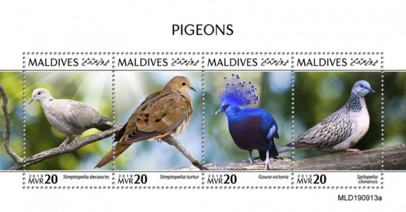 MALDIVES - 2019 - Pigeons - Perf 4v Sheet - MNH