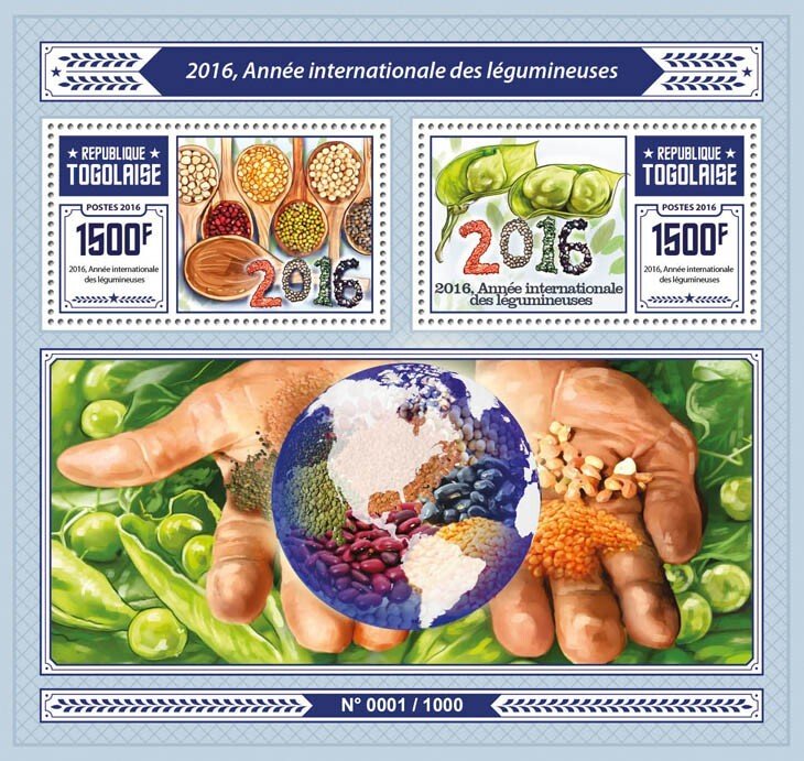 TOGO - 2016 - Int. Year of Legumes - Perf Souv Sheet - Mint Never Hinged