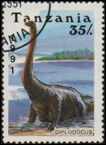 Tanzania 763 - Used - 35sh Diplodocus (1991) (cv $0.65)