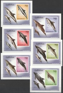 A1376 Imperf 2010 Guinea-Bissau Marine Life Dolphins 6 Lux Bl Mnh