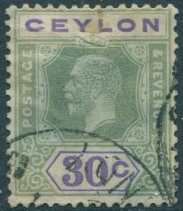 Ceylon 1912 SG313 30c blue-green and violet KGV FU (amd)