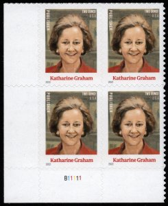 SC#5699 (Forever 2 Oz.) Katharine Graham Plate Block: LL #B11111 (2022) SA