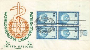UN #43/44 WHO 1956 - C. George - Inscription Bl`s 4