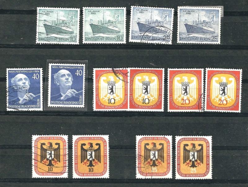 Germany Berlin 1955 Scott #9N99-9N100, #9N113-9N119,  Mint & Cancelled