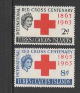 TURKS & CAICOS ISLANDS #139-140 1963 RED CROSS ISSUE MINT VF LH O.G bb