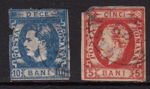 Romania #38, 43, used, both damaged, CV$ 70.00