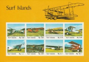 SURF ISLANDS - Vintage Aircraft - Imperf 8v Sheet  - M N H - Private Issue