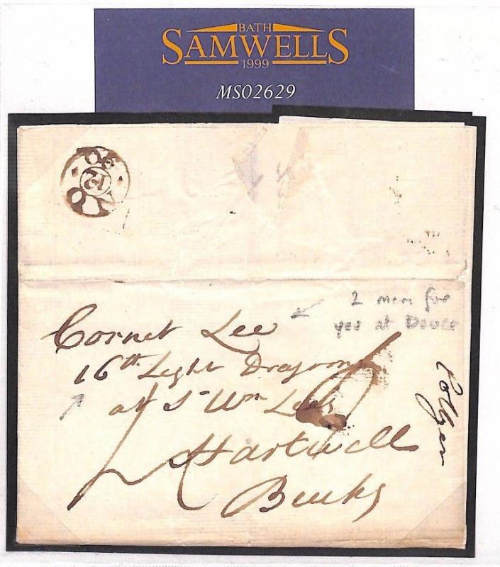 MS2629 1790 GB MILITARY *Cornet Lee* Letter DRAGOONS Hartwell Bucks RECRUITMENT