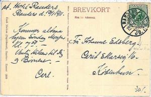 21346 - DENMARK  - POSTAL HISTORY -  TRAIN POST OFFICE postmark on POSTCARD 1911