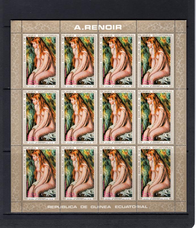 Equatorial Guinea 1973 AUGUSTE RENOIR Famous Nudes Paintings 7 Mini-Sheetlets