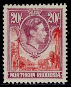 NORTHERN RHODESIA GVI SG45, 20s carmine-red & rose-purple, LH MINT. Cat £70.