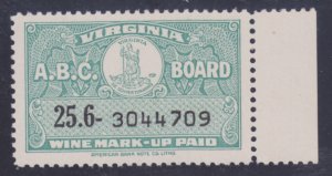 US State Revenues: Virginia Wine Stamp; 25.6 oz 1958 Issue; #W60 - MNH