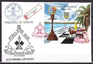 Romania, Scott cat. 3748. 30th Chess Olympiad s/sheet. First day covers. ^