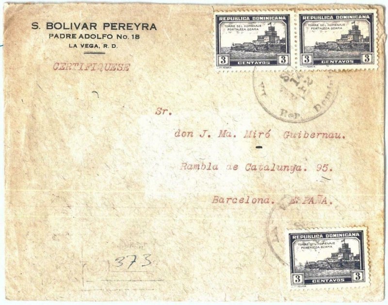 69258 - DOMINICANA - POSTAL HISTORY -  REGISTERED COVER  to  SPAIN  1932