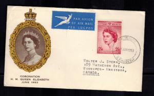 1953 Southern Rhodesia Canada Queen Elizabeth II Coronation First Day cover # 80