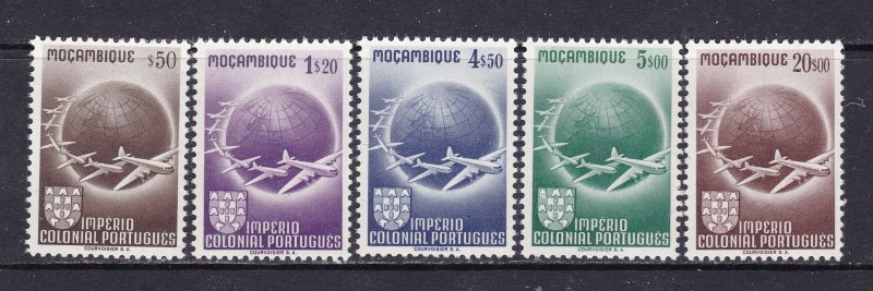 Mozambique Scott C24-C28, 1949 Air Mails, VF MNH. Scott $9 for Hinged