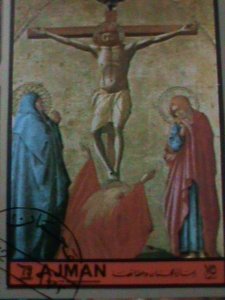 ​AJMAN-1972 WORLD FAMOUS BUSSIAN EASTER PAINTING- -CTO S/S VF FANCY CANCEL