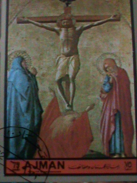 ​AJMAN-1972 WORLD FAMOUS BUSSIAN EASTER PAINTING- -CTO S/S VF FANCY CANCEL