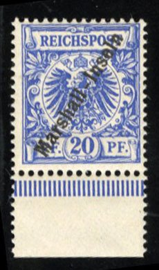 German Colonies, Marshall Islands #10 Cat$40, 1900 20pf ultramarine, sheet ma...