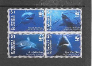 FISH - ST VINCENT #3529a GREAT WHITE SHARK WWF MNH
