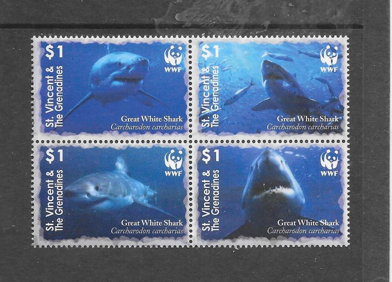 FISH - ST VINCENT #3529a GREAT WHITE SHARK WWF MNH